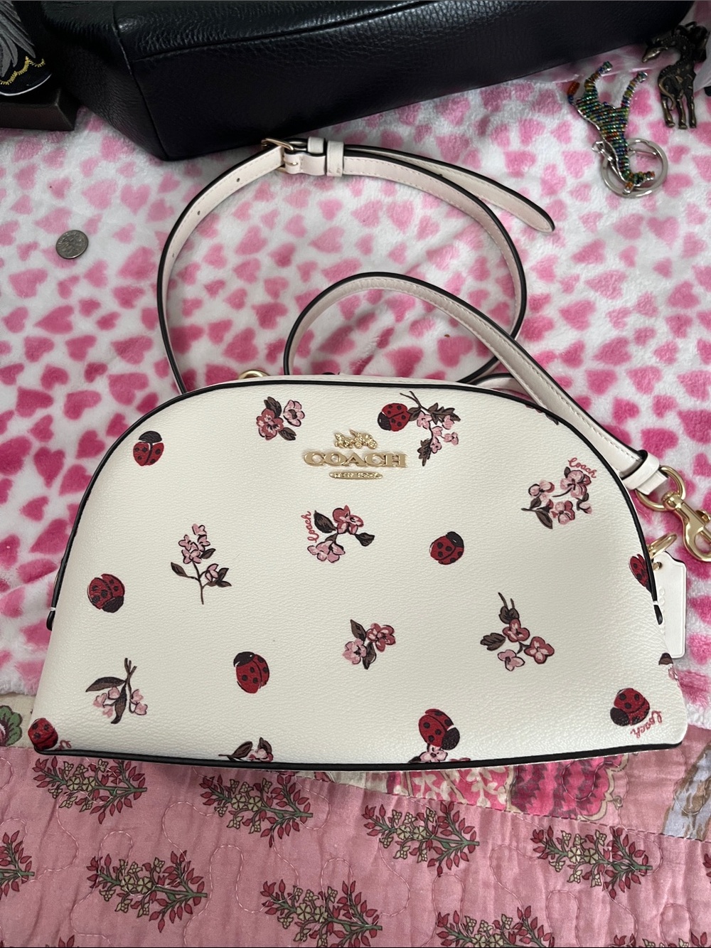 Coach White Floral & Ladybug Dome Crossbody